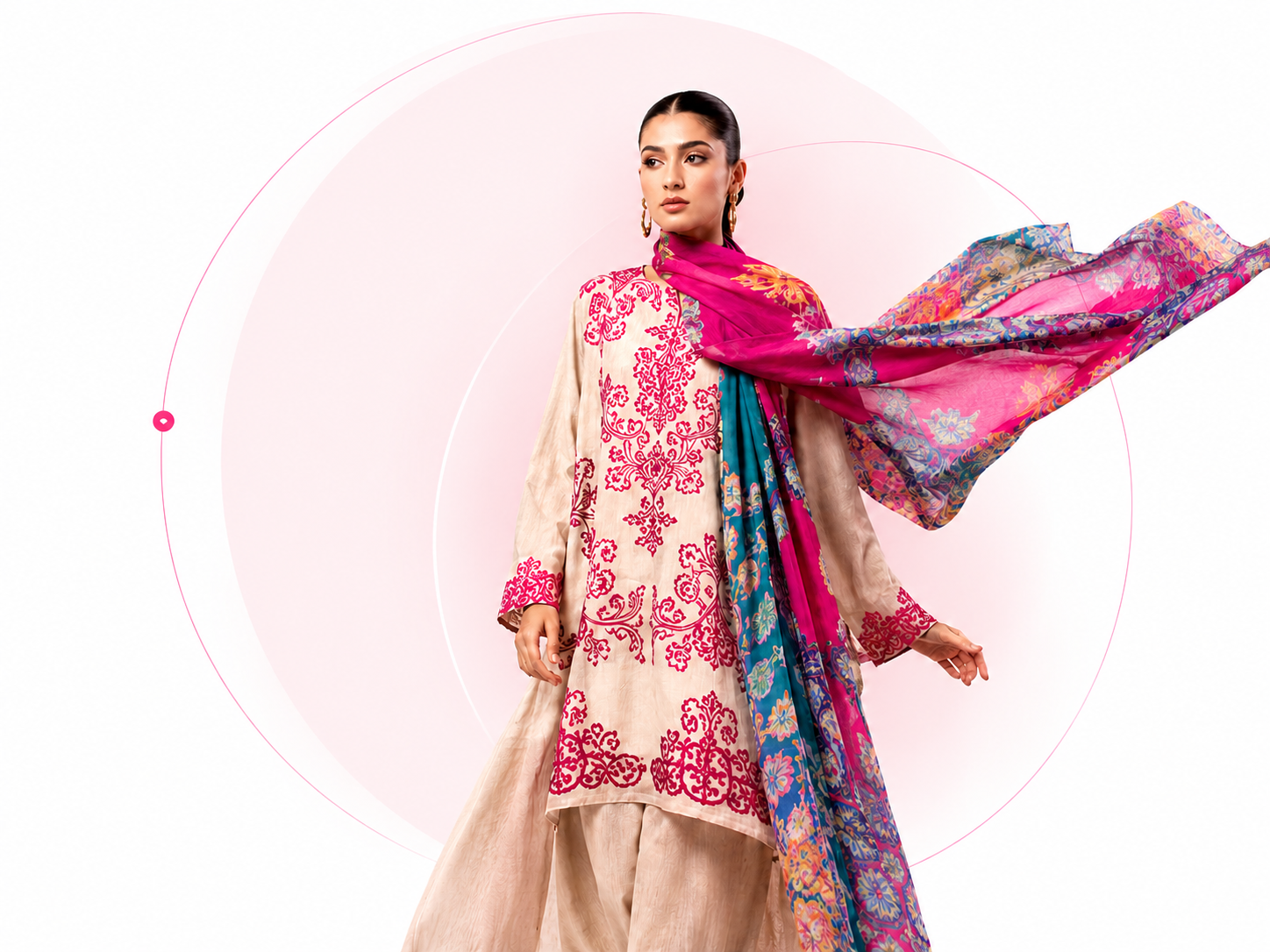 Pakistani printed suit with flowing dupatta
